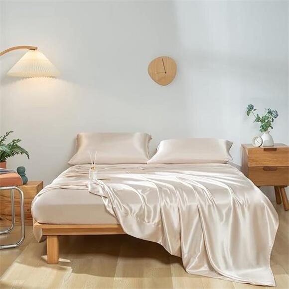 Revdomfly 4 Pcs Full Size Luxury Silky Soft Gold Satin Sheet Set,1 Premium - Picture 7 of 7